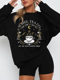 Women'WB shield Letter & Cup Print Drop Shoulder Sweatshirt, Casual Long Sleeve Round Neck Pullover for Fall & Winter,...