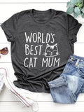 Women'WB shield Letter & Cute Cat Print Round Neck Tee, Fashion Crew Neck T-Shirt for Daily Holiday Vacation Outdoor...