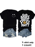 Women'WB shield Letter & Daisy Print Round Neck Tee, Fashion Casual Crew Neck Short Sleeve T-shirt for Daily Holiday...