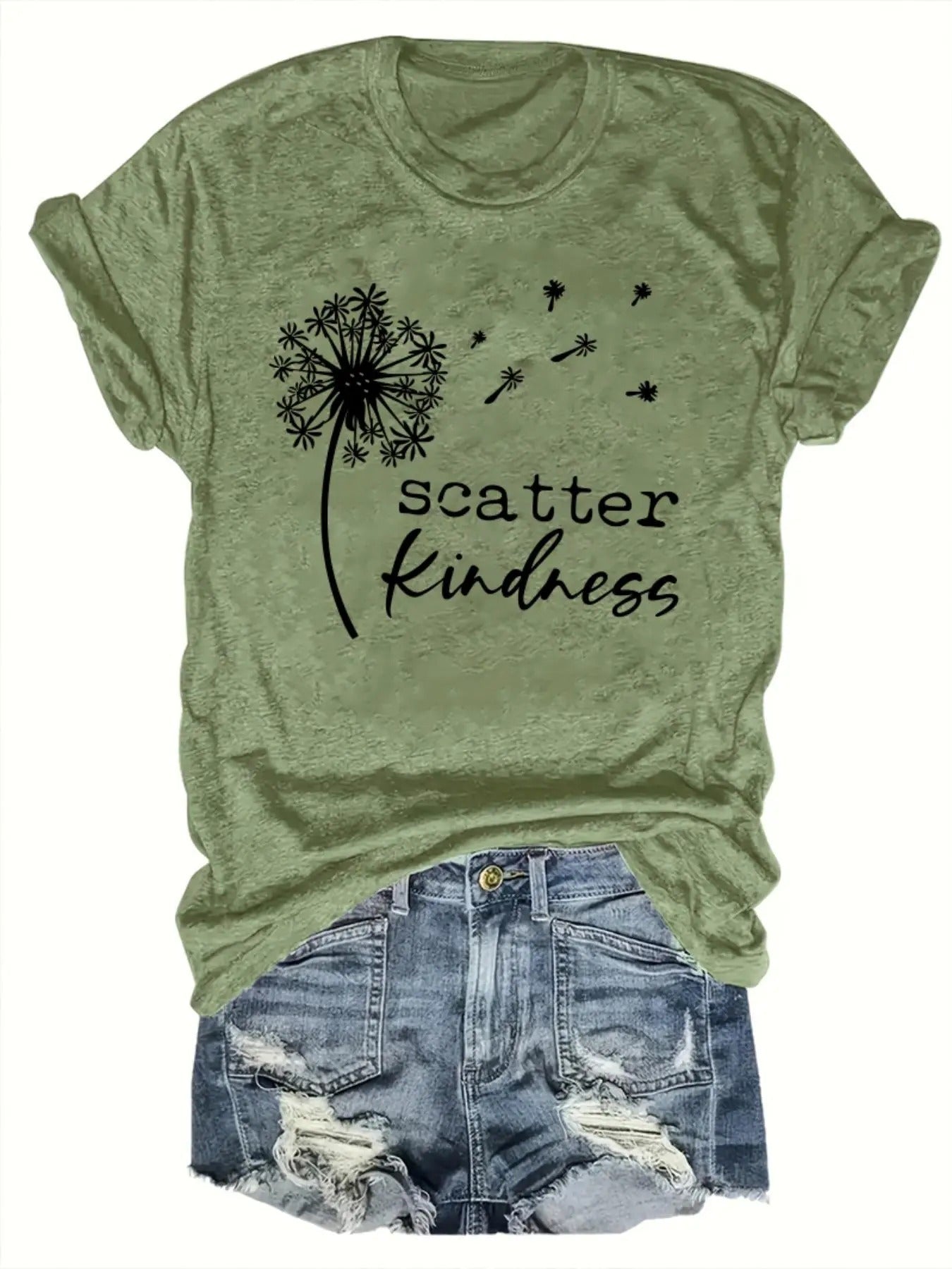 Women'WB shield Letter & Dandelion Print Round Neck Graphic Tee, Vintage Trendy Casual Short Sleeve T-shirt for Daily...