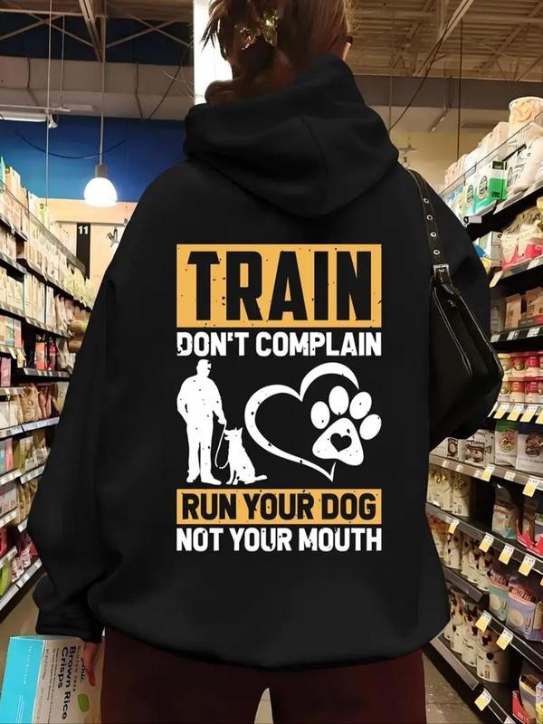 Women'WB shield Letter & Dog Print Drawstring Hoodie, Swoosh Count Fashion Casual Hooded Sweatshirt for Daily Holiday...