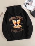 Women'WB shield Letter & Drink Print Hoodie, Casual Long Sleeve Hooded Sweatshirt for Fall & Winter, Women'WB shield TNF...