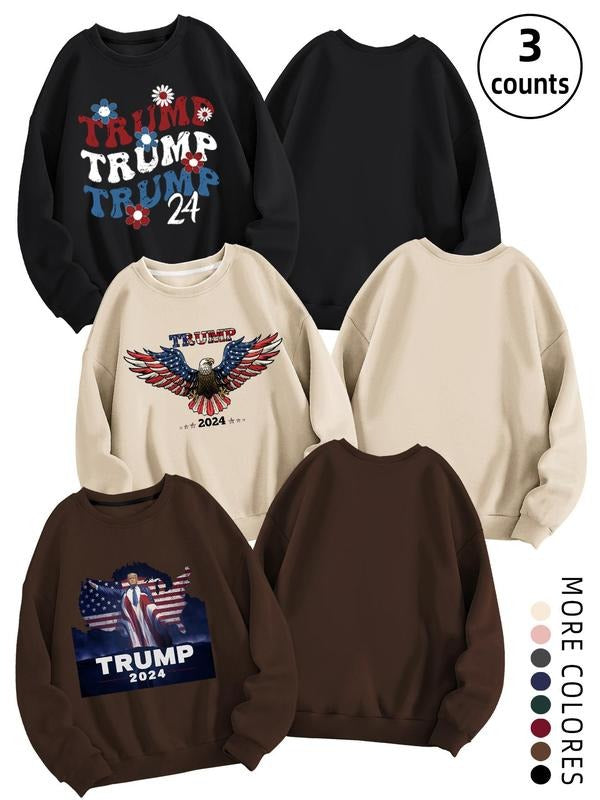 Women'WB shield Letter & Eagle Print Crew Neck Sweatshirt, Casual Long Sleeve Pullover for Fall & Winter, Women'WB shield...
