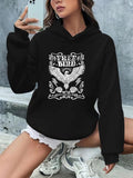 Women'WB shield Letter & Eagle Print Drop Shoulder Hoodie, Fashion Casual Hooded Sweatshirt for Daily Holiday Outdoor...