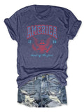 Women'WB shield Letter & Eagle Print Round Neck Graphic Tee, Vintage Trendy Casual Short Sleeve T-shirt for Daily Wear,...