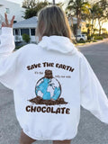 Women'WB shield Letter & Earth Print Drop Shoulder Hoodie, Fashion Casual Drawstring Pocket Hooded Sweatshirt for Daily...