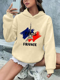 Women'WB shield Letter & Eiffel Tower Graphic Drop Shoulder Hoodie, Casual Long Sleeve Hooded Sweatshirt for Daily Wear,...