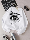 Women'WB shield Letter & Eye Print Drop Shoulder Sweatshirt, Casual Long Sleeve Crew Neck Pullover For Fall & Winter,...
