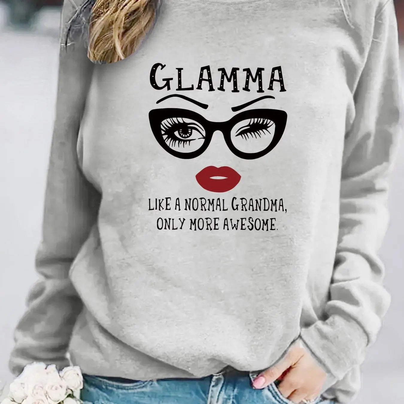 Women'WB shield Letter & Eye Print Drop Shoulder Sweatshirt, Casual Long Sleeve Round Neck Pullover for Fall & Winter,...