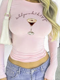 Women'WB shield Letter & FOG Print Round Neck Tee, Y2K Trendy Casual Long Sleeve T-shirt for Daily Wear, Ladies Spring &...