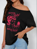Women'WB shield Letter & Figure Print Asymmetrical Neck Tee, Casual Half Sleeve T-shirt, Ladies Summer TNF for Daily Wear...