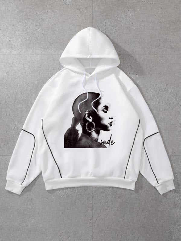 Women'WB shield Letter & Figure Print Drawstring Hoodie, Casual Long Sleeve Hooded Sweatshirt for Fall & Winter, Women'WB...