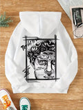 Women'WB shield Letter & Figure Print Drawstring Hoodie, Fashion Casual Hooded Sweatshirt for Daily Holiday Outdoor Wear,...