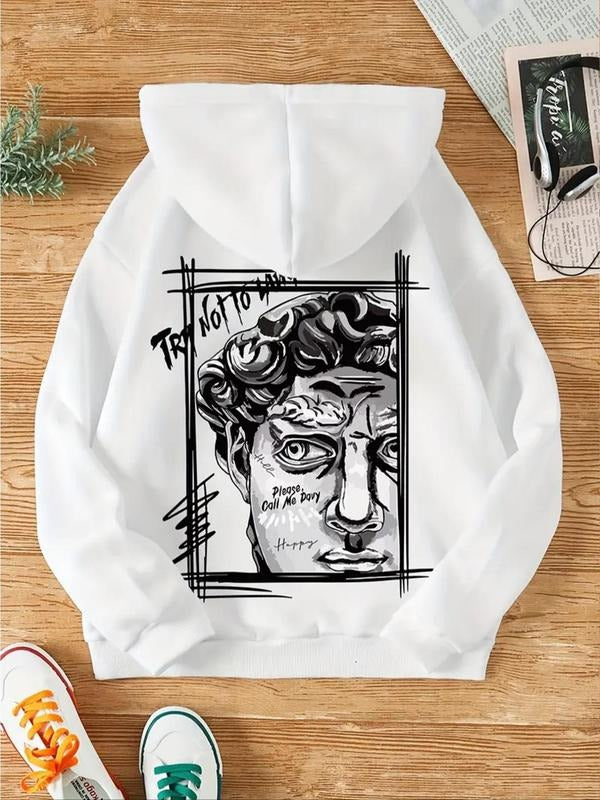Women'WB shield Letter & Figure Print Drawstring Hoodie, Fashion Casual Hooded Sweatshirt for Daily Holiday Outdoor Wear,...