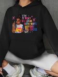 Women'WB shield Letter & Figure Print Drop Shoulder Hoodie, Fashion Casual Drawstring Pocket Hooded Sweatshirt for Daily...