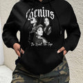 Women'WB shield Letter & Figure Print Drop Shoulder Hoodie, Fashion Casual Drawstring Pocket Hooded Sweatshirt for Daily...