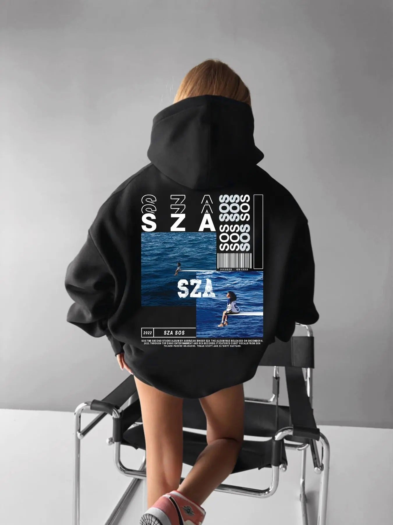 Women'WB shield Letter & Figure Print Drop Shoulder Hoodie, Fashion Casual Drawstring Pocket Hooded Sweatshirt for Daily...