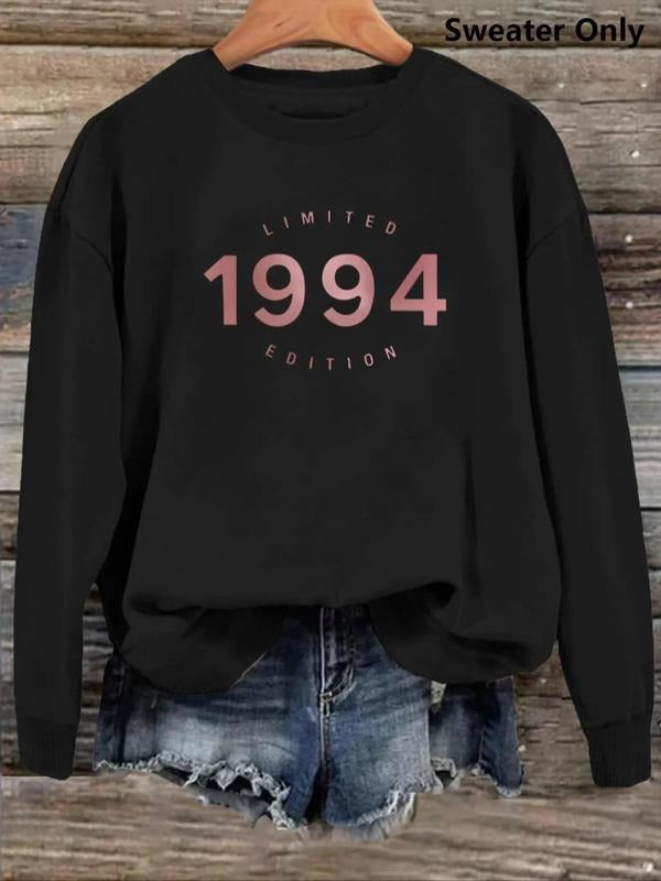 Women'WB shield Letter & Figure Print Drop Shoulder Sweatshirt, Casual Fashion Long Sleeve Round Neck Pullover for Daily...