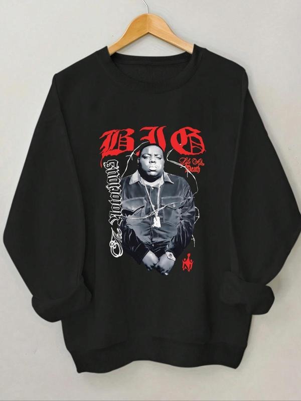 Women'WB shield Letter & Figure Print Drop Shoulder Sweatshirt, Casual Long Sleeve Round Neck Pullover for Daily Wear,...