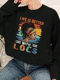 Women'WB shield Letter & Figure Print Drop Shoulder Sweatshirt, Casual Long Sleeve Round Neck Pullover for Fall & Winter,...