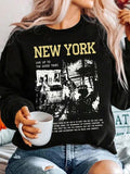 Women'WB shield Letter & Figure Print Drop Shoulder Sweatshirt, Casual Long Sleeve Round Neck Pullover for Fall & Winter,...