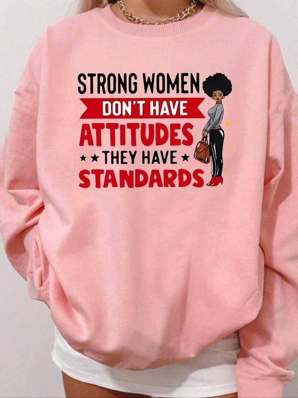 Women'WB shield Letter & Figure Print Drop Shoulder Sweatshirt, Casual Long Sleeve Round Neck Pullover for Fall & Winter,...