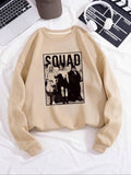 Women'WB shield Letter & Figure Print Drop Shoulder Sweatshirt, Casual Long Sleeve Round Neck Pullover for Fall & Winter,...