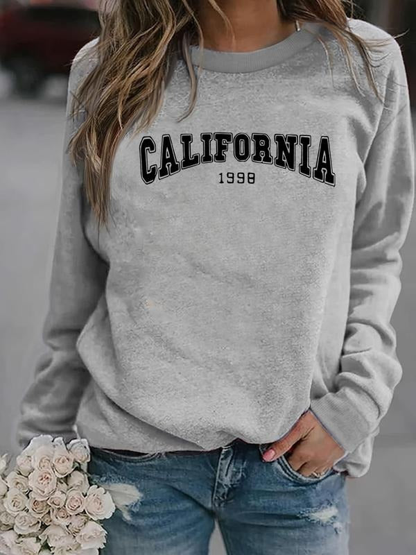 Women'WB shield Letter & Figure Print Drop Shoulder Sweatshirt, Casual Long Sleeve Round Neck Pullover for Fall & Winter,...