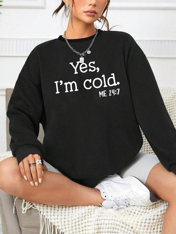 Women'WB shield Letter & Figure Print Drop Shoulder Sweatshirt, Casual Long Sleeve Round Neck Pullover for Spring & Fall,...