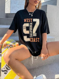 Women'WB shield Letter & Figure Print Drop Shoulder Tee, Summer TNF Women, Casual Fashion Round Neck Half Sleeve T-shirt...