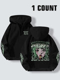 Women'WB shield Letter & Figure Print Half Zip Drop Shoulder Hoodie, Fashion Casual Long Sleeve Hooded Sweatshirt for...