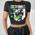 Women'WB shield Letter & Figure Print Round Neck Crop Tee, Casual Short Sleeve T-shirt, Ladies Summer TNF for Daily Wear...
