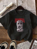 Women'WB shield Letter & Figure Print Round Neck Graphic Tee, Vintage Trendy Casual Short Sleeve T-shirt For Daily Wear,...