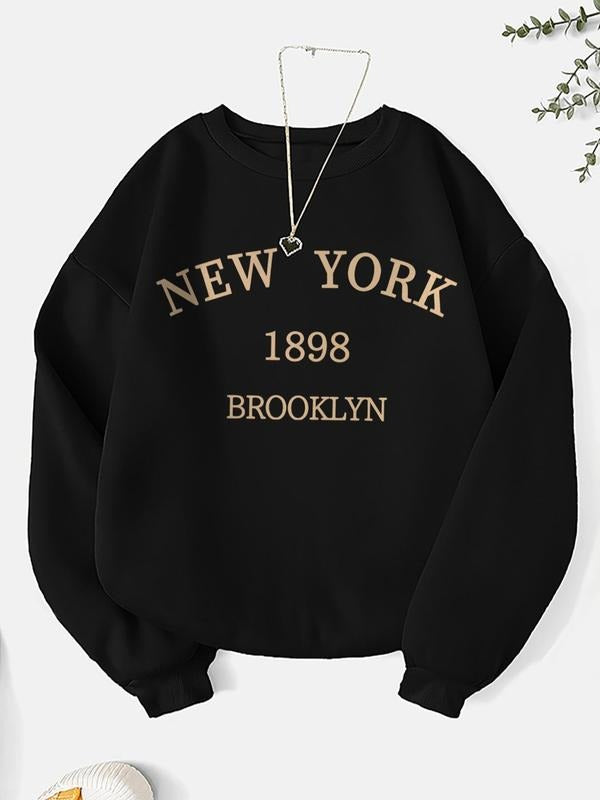 Women'WB shield Letter & Figure Print Round Neck Sweatshirt, Casual Long Sleeve Crew Neck Pullover for Daily Wear, Ladies...