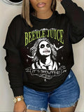 Women'WB shield Letter & Figure Print Round Neck Sweatshirt, Fashion Casual Crew Neck Sweatshirt for Daily Holiday...