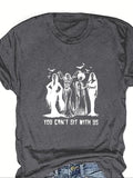 Women'WB shield Letter & Figure Print Round Neck Tee, Casual Short Sleeve Crew Neck T-Shirt for Summer, Fashion Women'WB...