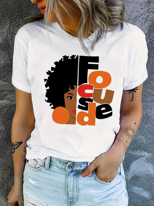 Women'WB shield Letter & Figure Print Round Neck Tee, Casual Short Sleeve Graphic T-Shirt, Ladies TNF for Spiky hair...