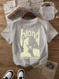 Women'WB shield Letter & Figure Print Round Neck Tee, Fashion Casual Crew Neck T-shirt for Daily Holiday Vacation Outdoor...