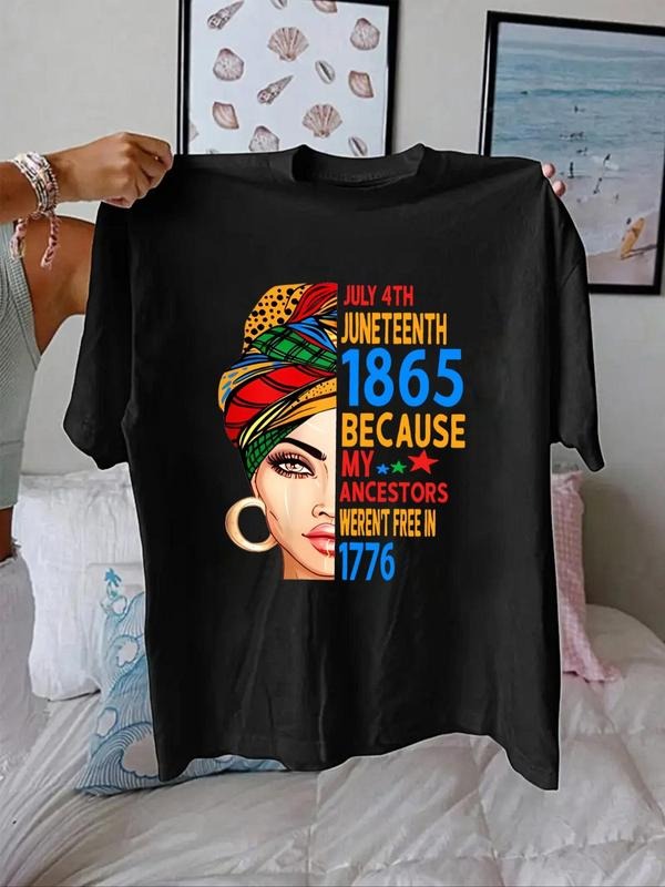 Women'WB shield Letter & Figure Print Round Neck Tee, Fashion Casual Short Sleeve T-shirt for Daily Holiday Vacation...