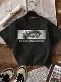 Women'WB shield Letter & Figure Print Round Neck Tee, Fashion Casual Short Sleeve T-shirt for Daily Wear, Ladies Summer...