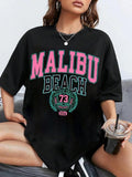 Women'WB shield Letter & Figure Print Round Neck Tee, Summer TNF Women, Vintage Trendy Casual Drop Shoulder Half Sleeve...
