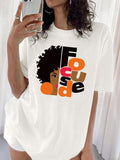 Women'WB shield Letter & Figure Print Round Neck Tee, Vintage Trendy Casual Drop Shoulder Half Sleeve T-shirt for Daily...