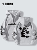 Women'WB shield Letter & Fire Print Half Zip Up Hoodie, Casual Long Sleeve Hooded Sweatshirt for Fall & Winter, Fashion...