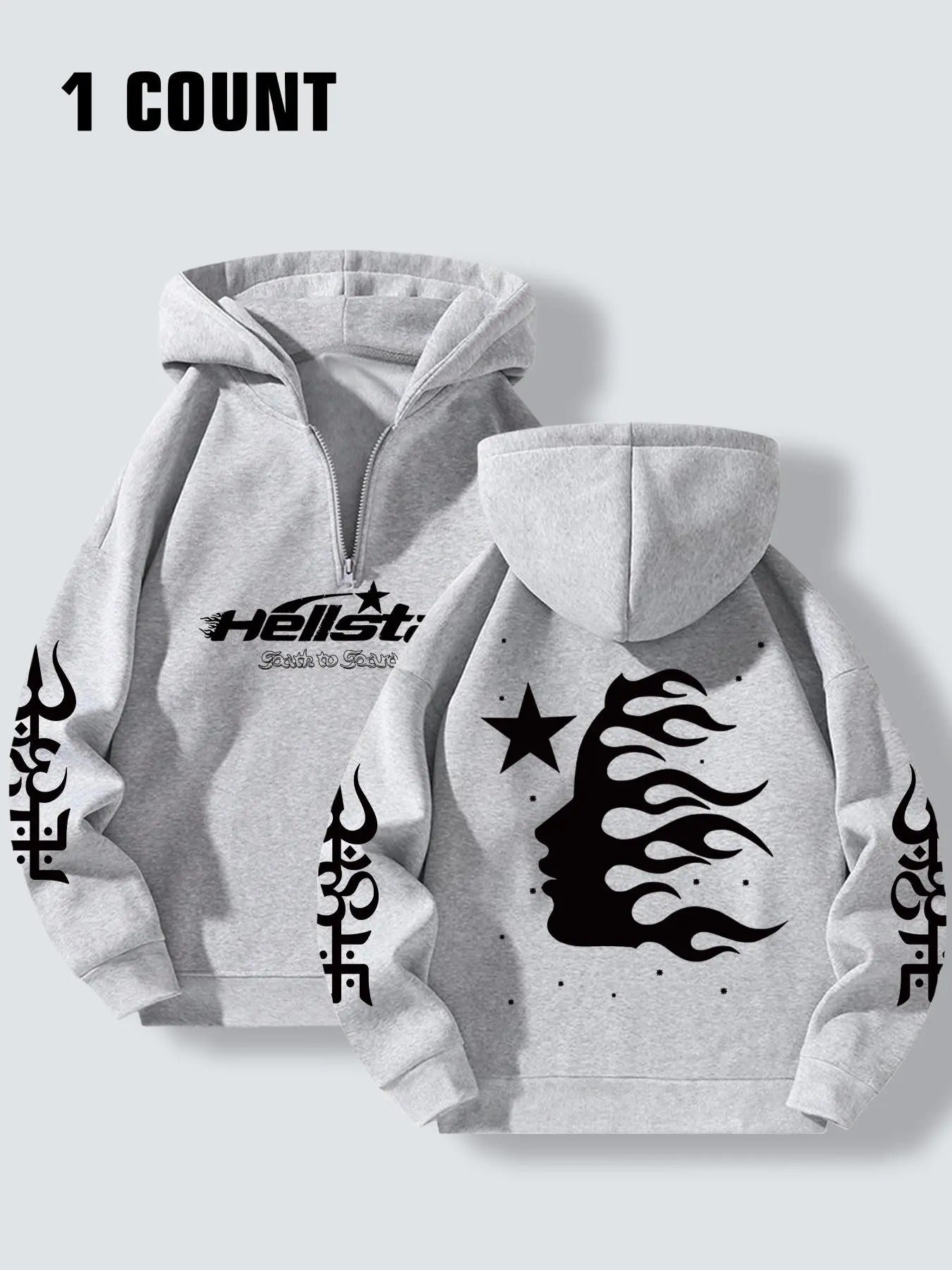 Women'WB shield Letter & Fire Print Half Zip Up Hoodie, Casual Long Sleeve Hooded Sweatshirt for Fall & Winter, Fashion...
