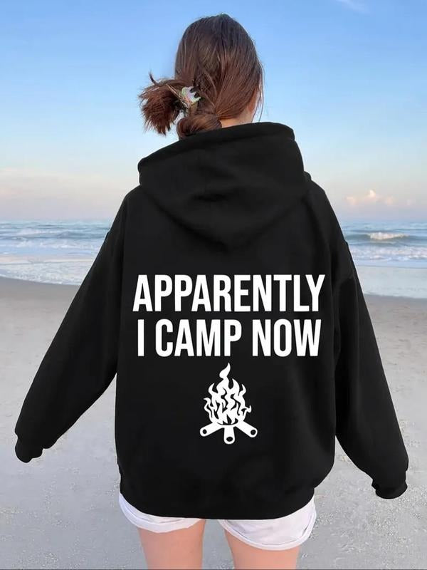 Women'WB shield Letter & Fire Print Hoodie, Swoosh Count Casual Geometric Print Hooded Sweatshirt for Fall & Winter,...