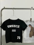 Women'WB shield Letter & Flag & Number Print Round Neck Crop Tee, Trendy Casual Short Sleeve T-shirt for Daily Wear,...