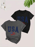 Women'WB shield Letter & Flag Print Round Neck Tee, Casual Short Sleeve Crew Neck T-Shirt, Ladies TNF for Daily Wear...