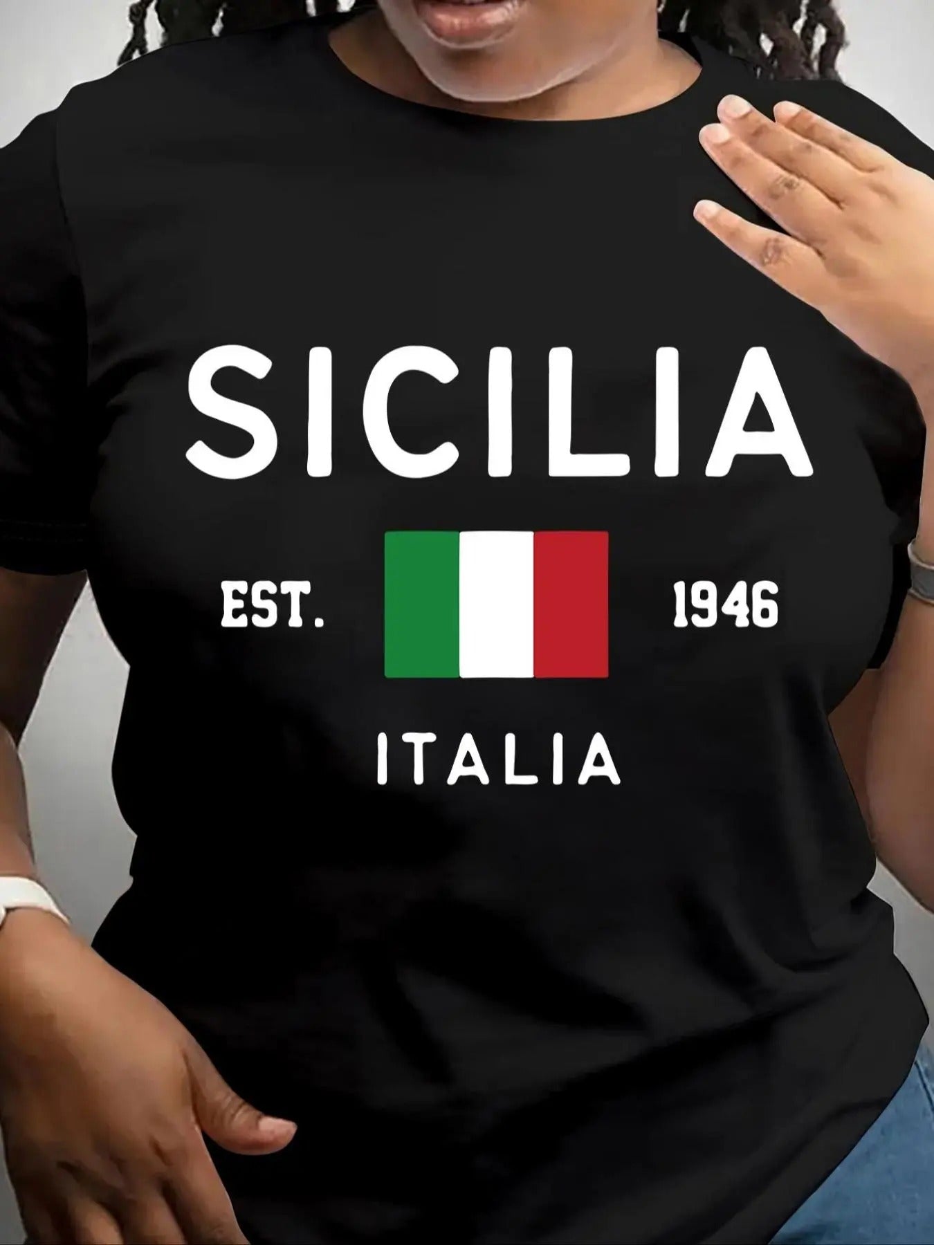 Women'WB shield Letter & Flag Print Round Neck Tee, Fashion Casual Short Sleeve T-shirt for Daily Holiday Vacation...