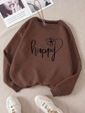 Women'WB shield Letter & Floral Print Drop Shoulder Sweatshirt, Casual Long-Sleeve Round Neck Pullover For Fall & Winter,...