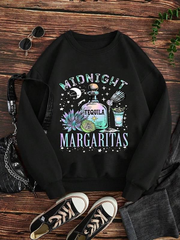 Women'WB shield Letter & Floral Print Drop Shoulder Sweatshirt, Casual Long Sleeve Round Neck Pullover for Fall & Winter,...